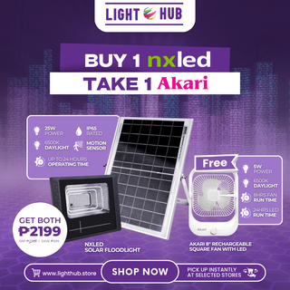 Nxled Solar Floodlight (ANX-SF25) + FREE Akari 8" Rechargeable Square Fan with LED (ARF-8018)