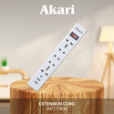 Akari 5 Gang Extension Cord with Surge Protection and Overload protection with Main Switch (AEC-F806)