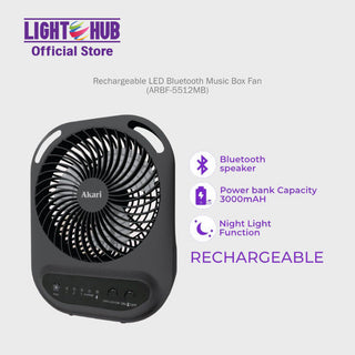 Akari Rechargeable LED Bluetooth Music Box Fan (ARBF-5512MB)