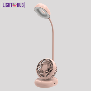 CLEARANCE SALE: Akari 3.5" Rechargeable Mini LED Desk Lamp Fan Pink (ADL-5032FP)