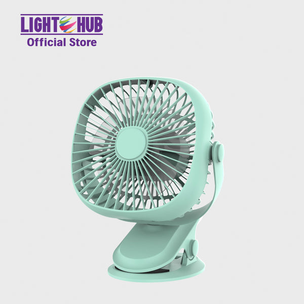 CLEARANCE SALE: Akari 4" Rechargeable Square Clip Fan with LED Green (AJF-5519G)