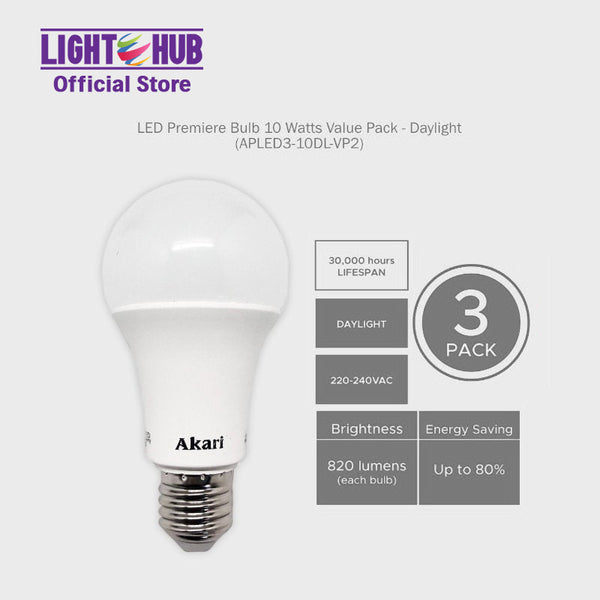 Akari LED Premiere Bulb 10 Watts Value Pack - Daylight (APLED3-10DL-VP2)