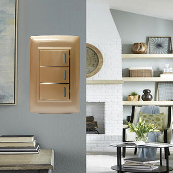 Akari 3 Gang 1 Way Switch Gold AWD-103GI