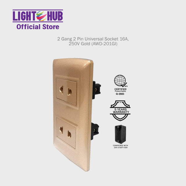 Akari 2 Gang Universal Outlet Gold (AWD-201GI)