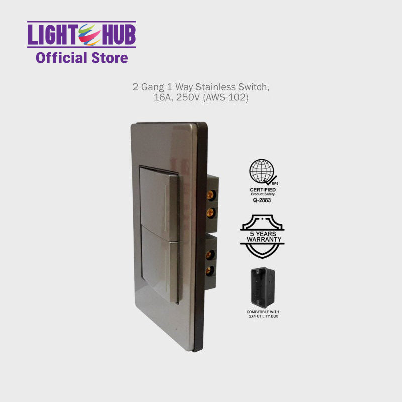 Akari 2 Gang 1 Way Switch (AWS-102) | Lighthub.Store