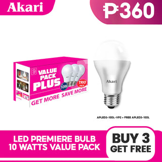 BUY 1 GET 1: Akari LED Premiere Bulb 10 Watts Value Pack - Daylight (APLED3-10DL-VP2) + FREE 1 PC APLED3-10DL
