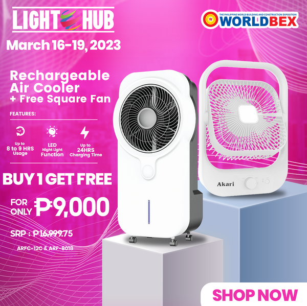 BUY 1 GET 1: Akari Rechargeable Air Cooler with Purifier and LED Night Light (ARFC-12C) + Akari 8
