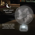Akari 12'' Rechargeable Oscillating Fan with LED Night Light (ARF-5313F)